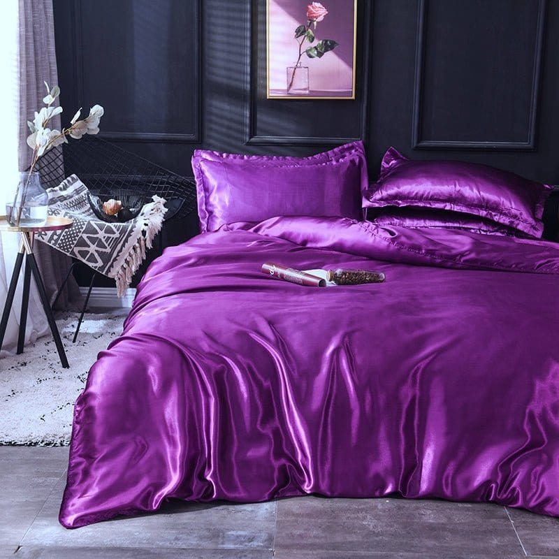 Violet type satin - Drap Fodera / Copripiumino / 2 taies d'oreiller
